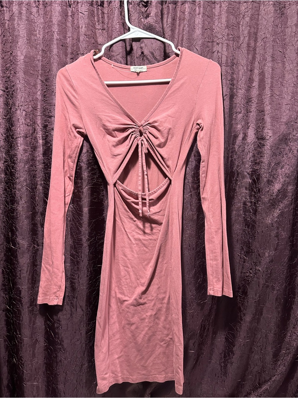 Heart & Hips Dusty Mauve Long Sleeve Front Tie Cutout Dress